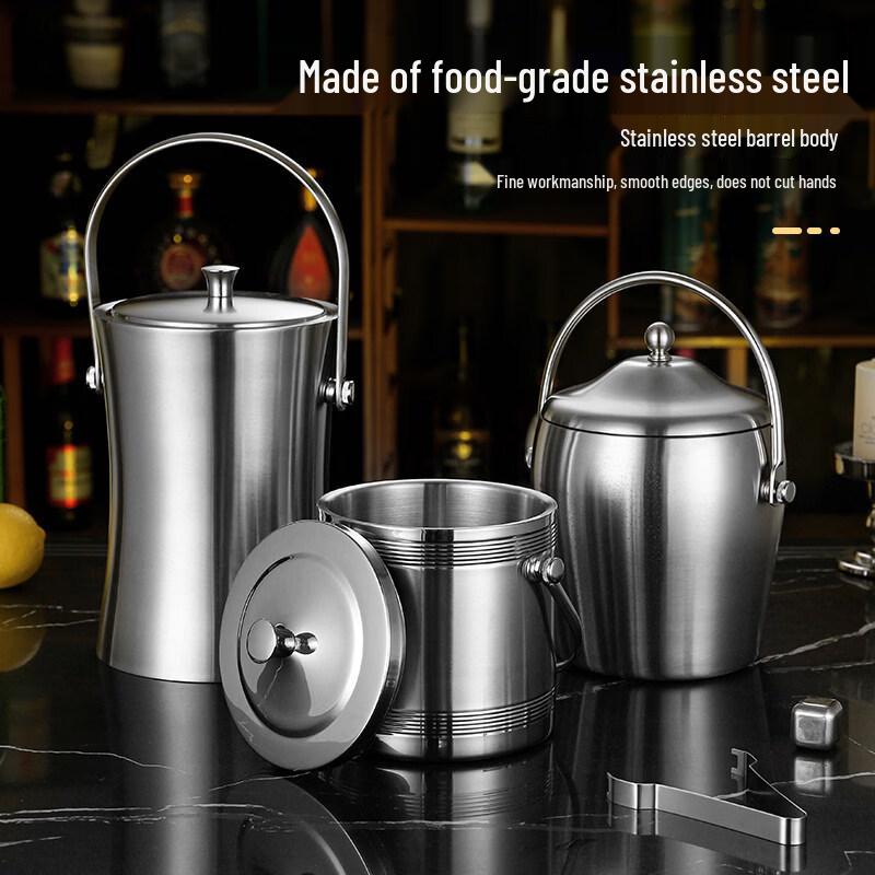 ZISIZ Double-Layer Stainless Steel Insulated Ice Bucket