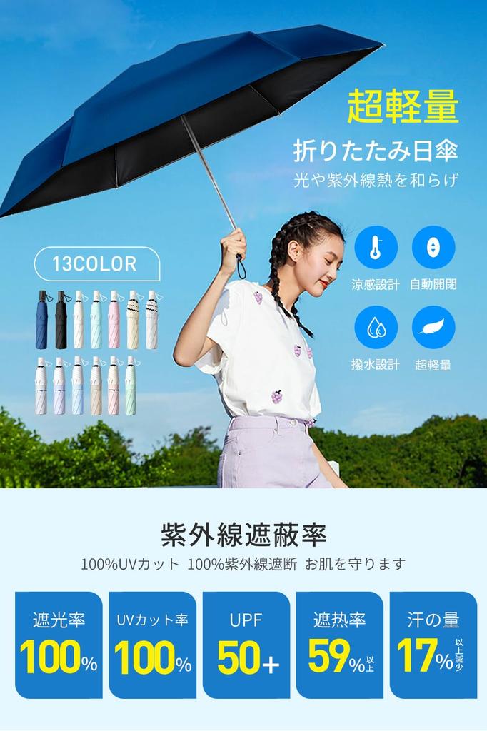 JIS Certified Folding Parasol with UV Protection and Heat and UV Sun Automatic Heatstroke Storage Pouch Gift 100% Blocking, Ultra-Lightweight Compact,