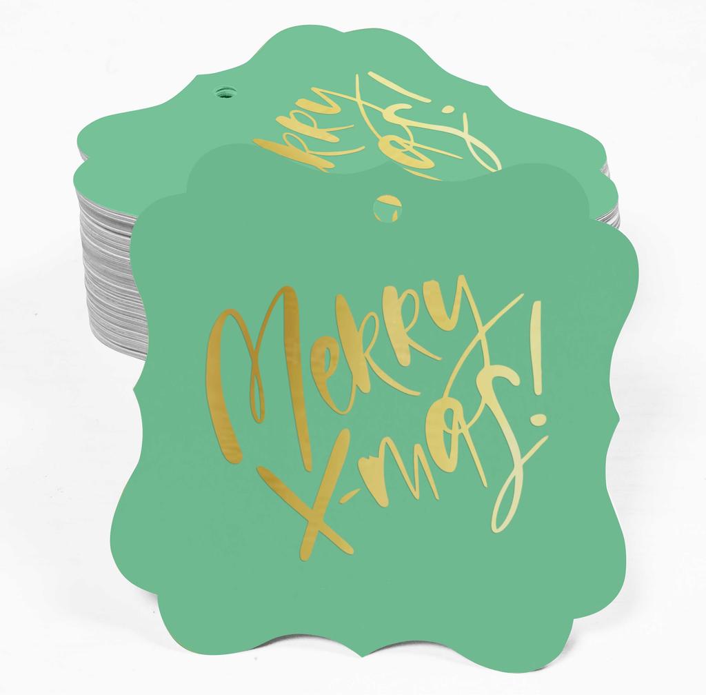 Inkdotpot Pack Of 100 Real Gold Foil Bracket Shape Paper Tags Merry X-Mas Christmas Favor Hang