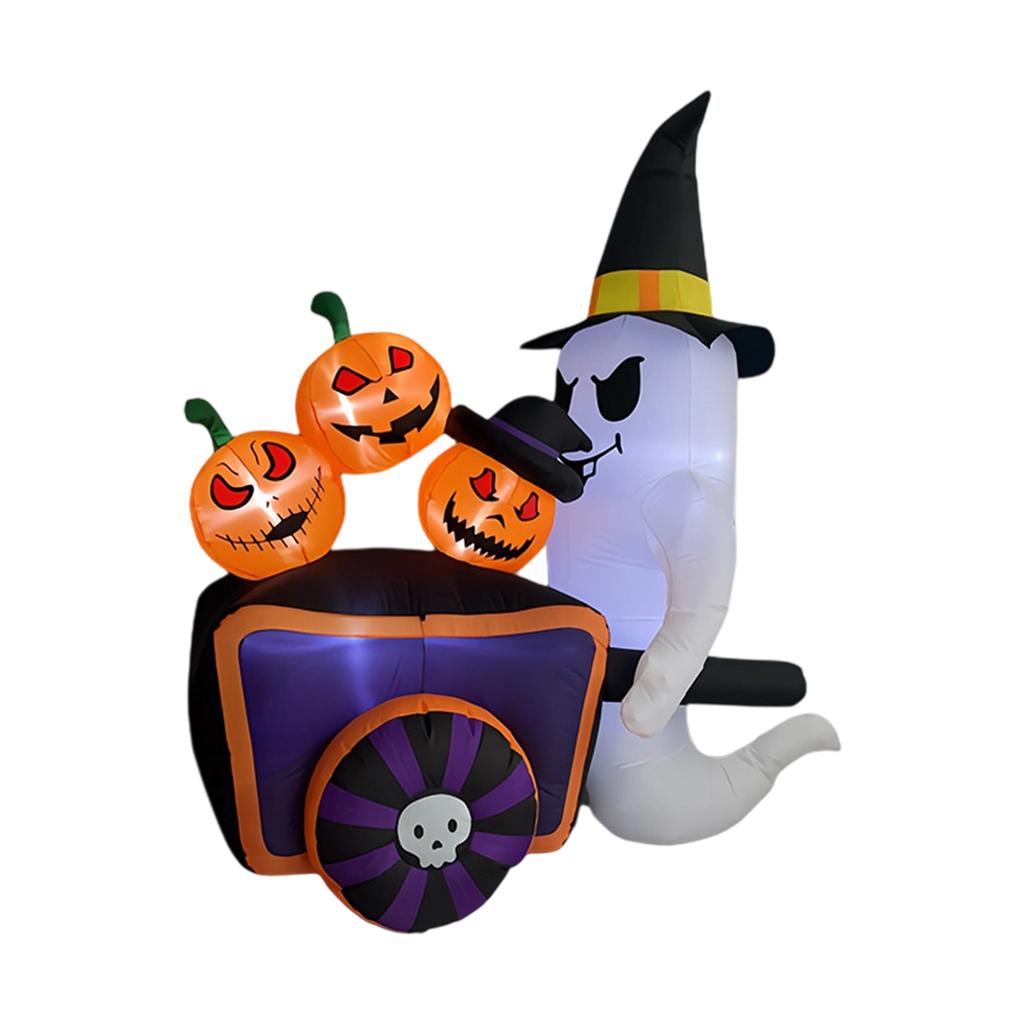 Halloween Inflatable Cart Pumpkin Inflatable Ornaments LED Light Outdoor Garden Decorations