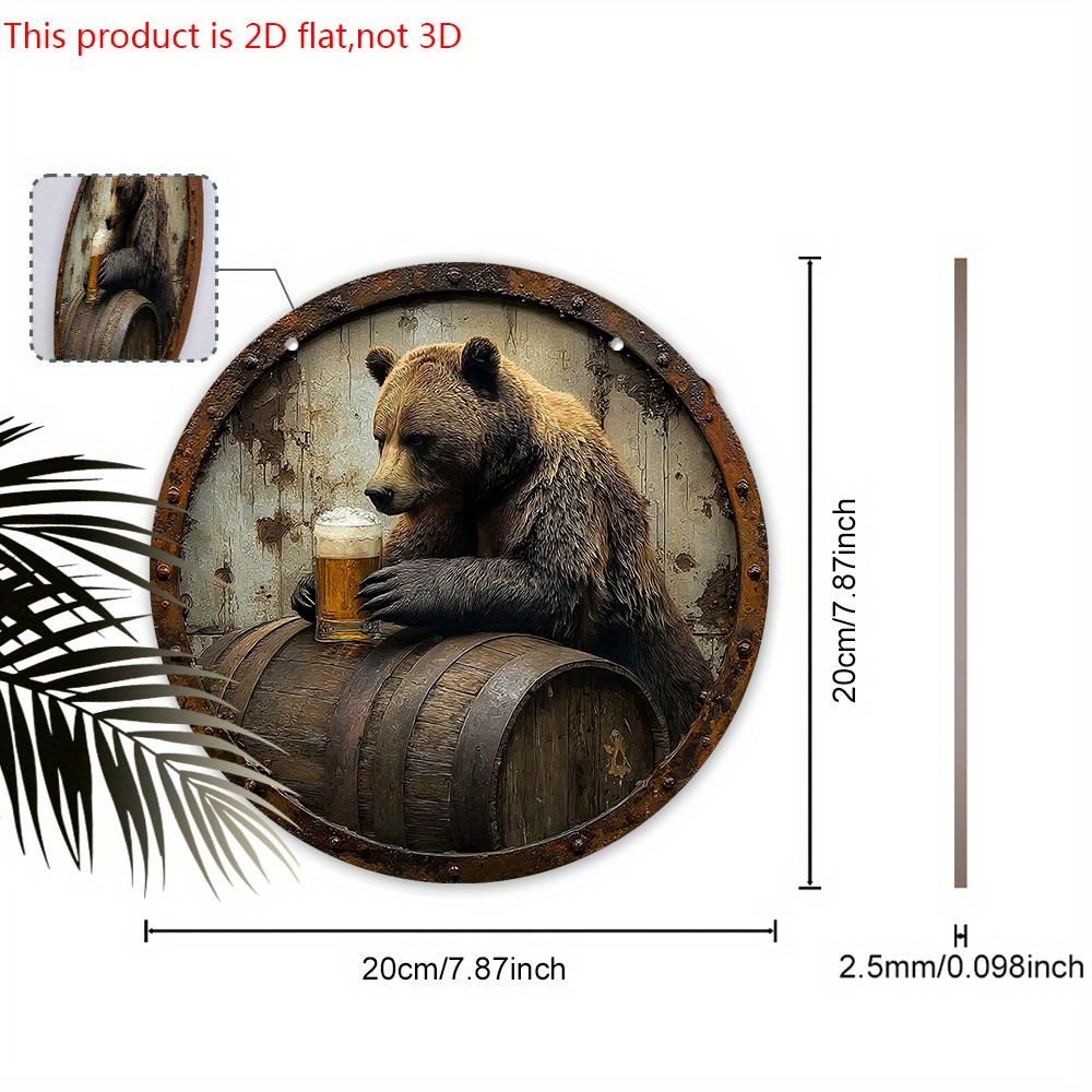 Wooden Sign with Bear & Beer Barrel Pattern - Unique Wall Pediments - Ideal for Front Door, Yard, Wall Decor