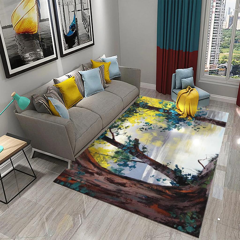 Tree Oil Painting Pattern Carpet Door Mats Doormats Kitchen Bathroom Non-Slip Carpet Living Room Bedroom Decor Floor Mat Rugs