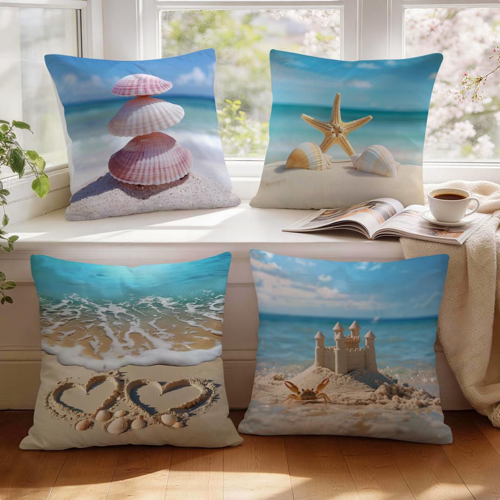 Pcs Beach Shells Singlesided Printed Pillowcase Cushion Coversuitable For Living Roombedroomcar Decoration