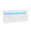 Credenza per soggiorno 140*40.5*66.5cm con 3 ante, finitura lucida, striscia luminosa a LED, acrilico trasparente, 7 scomparti, bianco