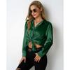 Women's Satin Shirt Simple V-neck Button Blouse Loose Long Sleeved  Blouses & Shirts
