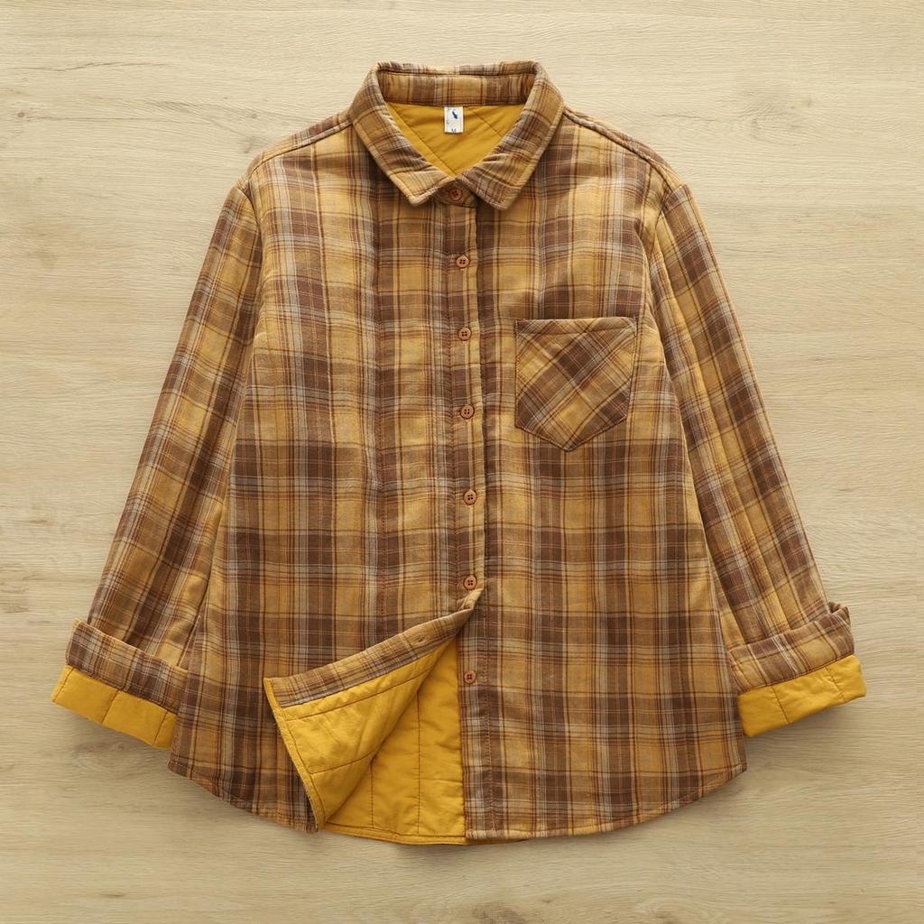 Women's Stylish Long-Sleeve Quilted Plaid Shirt - Warm, Padded Base Layer for Autumn/Winter