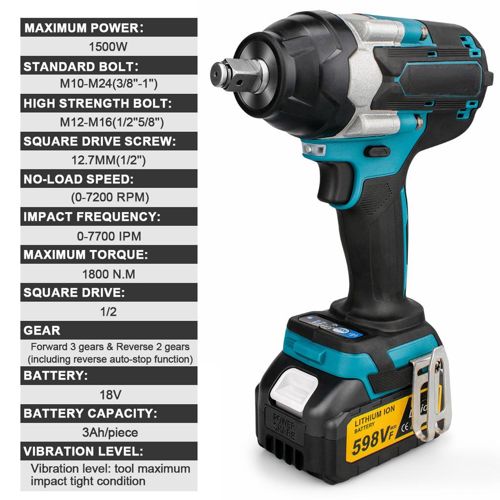 1/2 Inch Screwdriver Power Tools Brushless Electric Impact Wrench Rechargeable Cordless Wrench