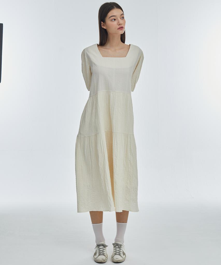 Manavis Seven Square Neck Long Dress [Ivory]