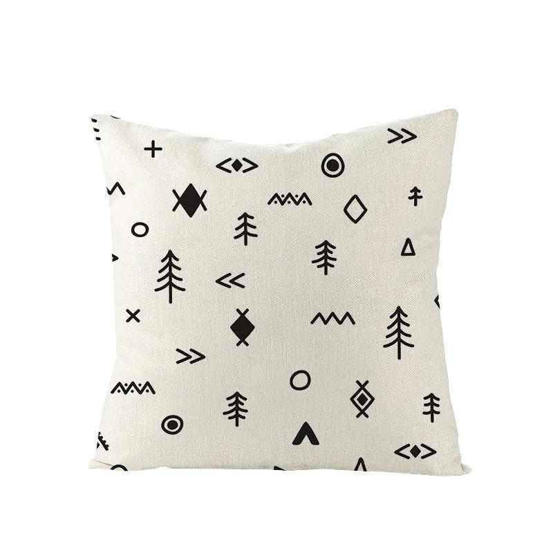 Linen Simple Black White Geometry Cushion Case Modern Nordic Simple Decorative Pillows Case Livingroom Sofa Couch Throw Pillows