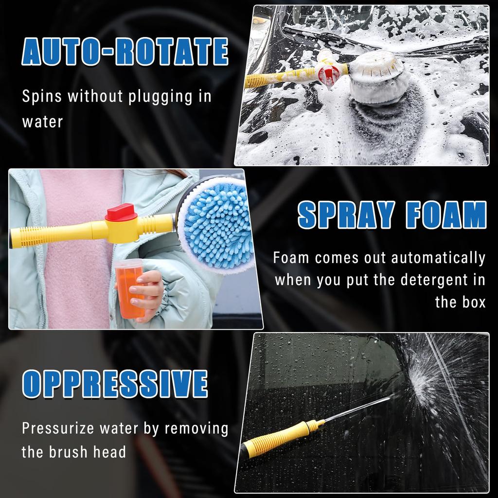 Car Rotating Water Brush Car High-Pressure Water Gun Foam Brush 360-Degree Automatic Rotation Adjustable Immersion Washing Brush