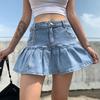 Summer Women y2k Denim Pleated Skirts Mini Solid Casual Woman Fashion Korean Style High Waist Skirt with Lined Hot Club Party