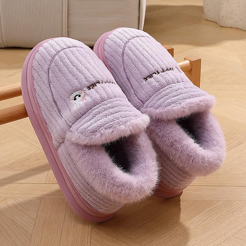 

Тапочки хлопковые на каблуке 2025 зимние для комнаты, домашние вельветовые на толстой подошве теплые бытовые водонепроницаемые хлопковые туфли для женщин и мужчин на зиму 40-41