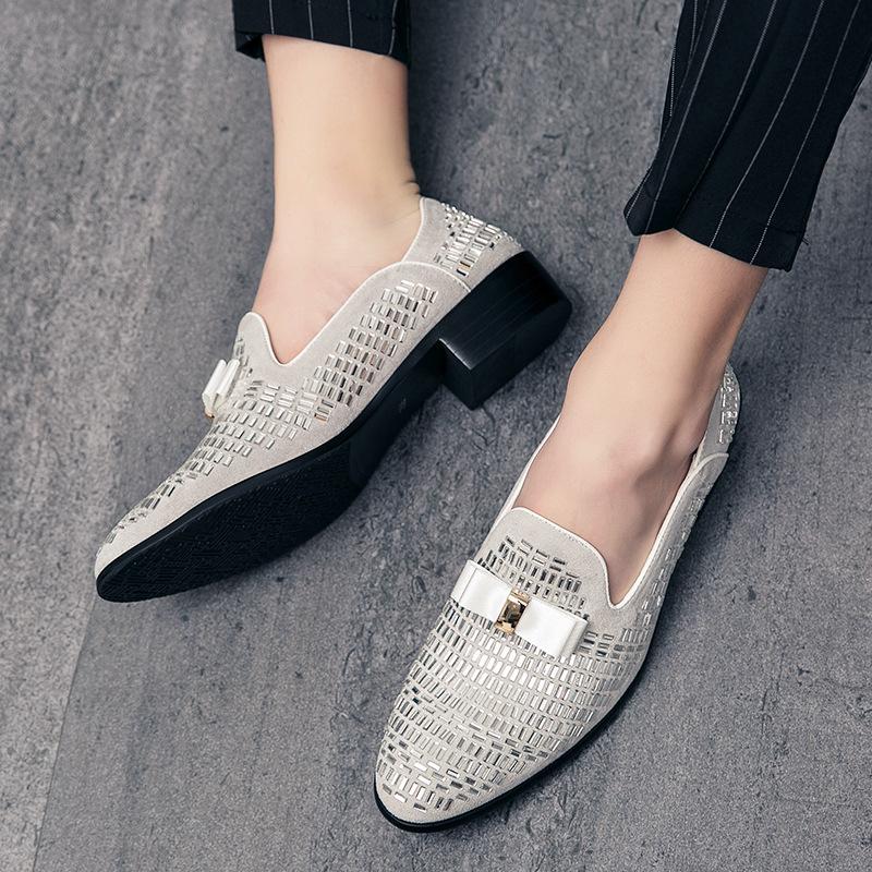 Independent Station Large Size Rhinestone Casual Leather Shoes Personalized Sneakers Men's Shoes Fashion Pointed Bright Diamond Small Leather Shoes