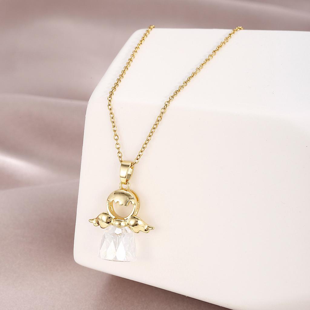1 Pcs Crystal Angel Wings Pendant Necklace Titanium Steel Non-Fading Clavicle Chain Women's Girls' Simple Elegant Accessories