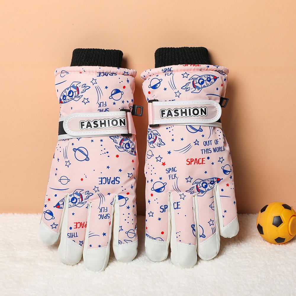Children's Ski Gloves Outdoor Winter Warmth Plus Velvet Thickening Play Snow Windproof Boys and Girls Water Splashing Cold Proof Gloves