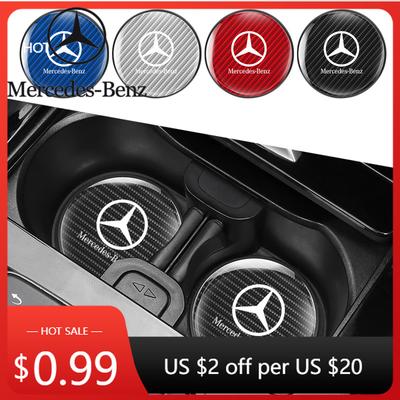 Car Sticker Carbon Fiber Car Water Cup Coaster Pad Non-slip Car Cup Bottle Mat For Mercedes Benz AMG W204 W205 W203 W211 W212 W2