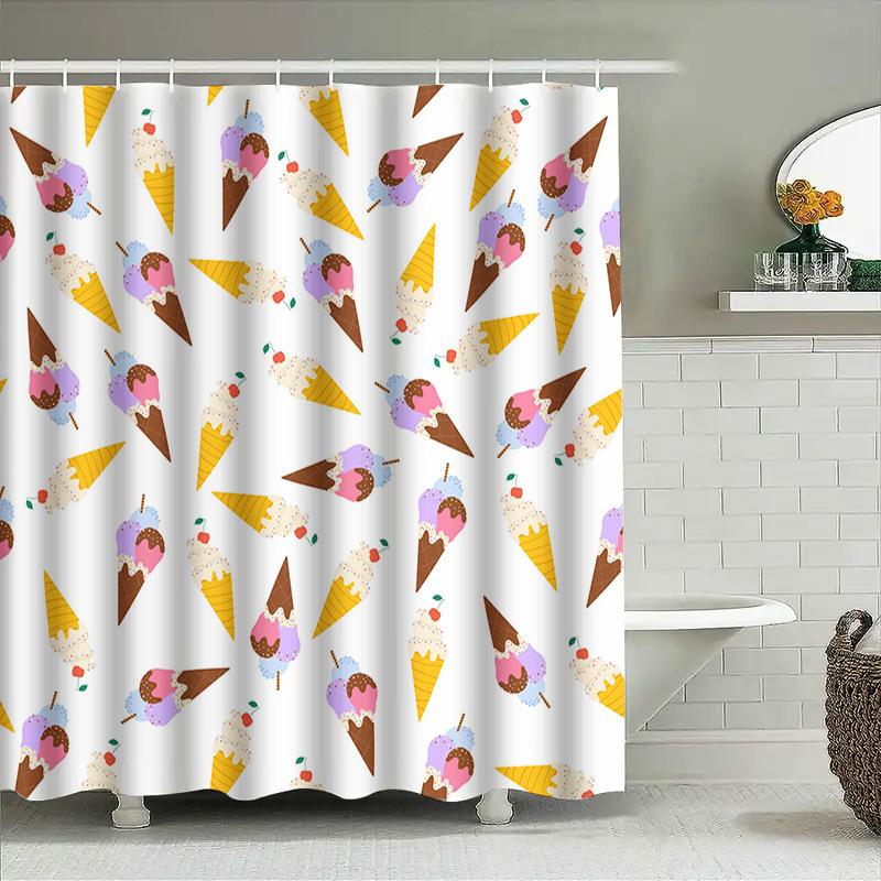 Eistüten Duschvorhang-Set für Badezimmerdeko Moderne Baddekorationen Muster Wandbehang Wasserdichter Stoff