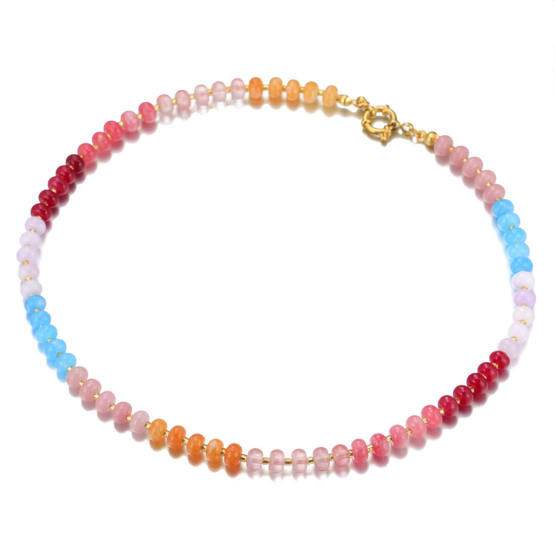 

Natural Rainbow Colorful Beads Necklace Natural Stone Beaded Choker Summer Beach Boho Vacation Women s Fashion Jewelry