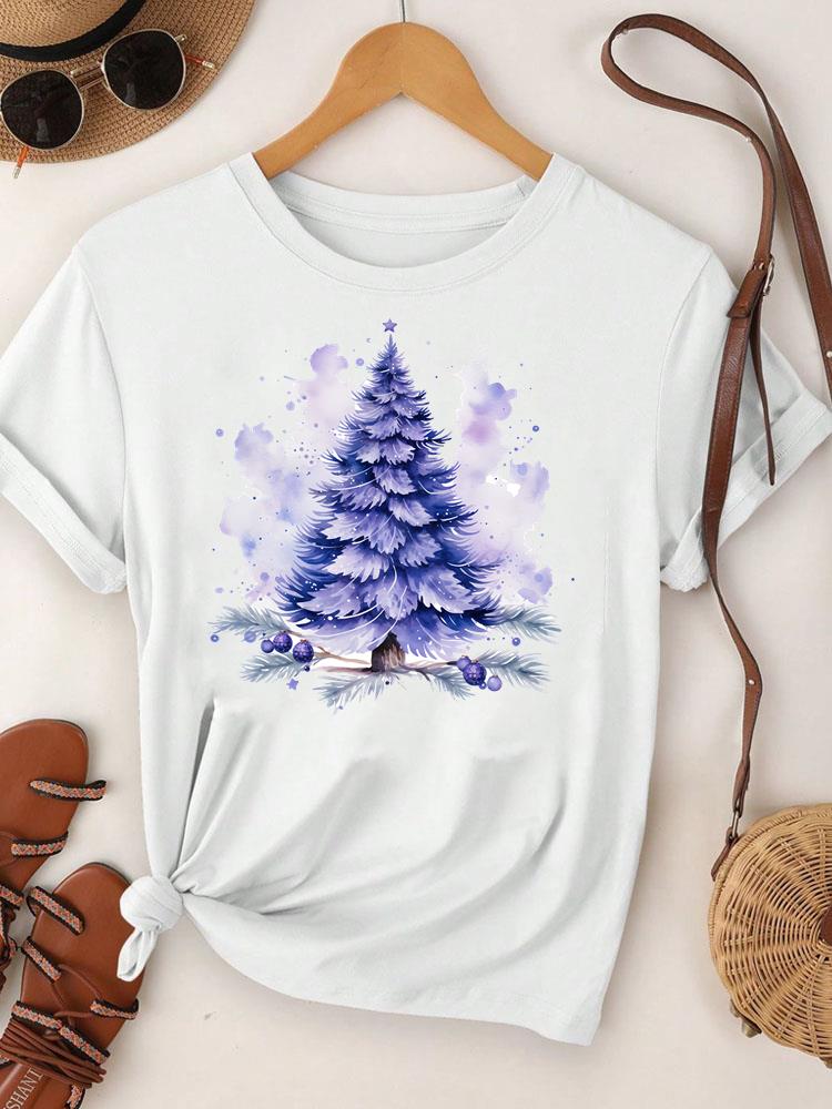 (Asian Size)  Merry Christmas Tee Top festival New Year Holiday Casual lovely letter trend Women Print Lady Short Sleeve Fashion Graphic T-shirts