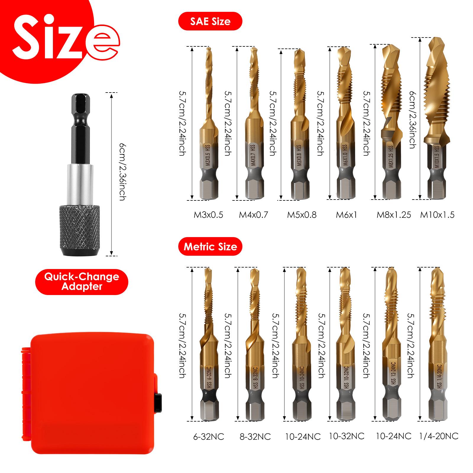 

13PCS Hex Shank Titanium Plated HSS Screw Thread Metric Tap Drill Bits Screw Machine Compound Tap M3 M4 M5 M6 M8 M10 Hand Tools