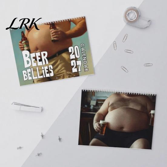 Thick Paper Monthly Organizer 2027 Beer Bellies Wall Calendar, Funny Men Photo Planner with Coil Decorative Binding for Home Office Bar Decor,
