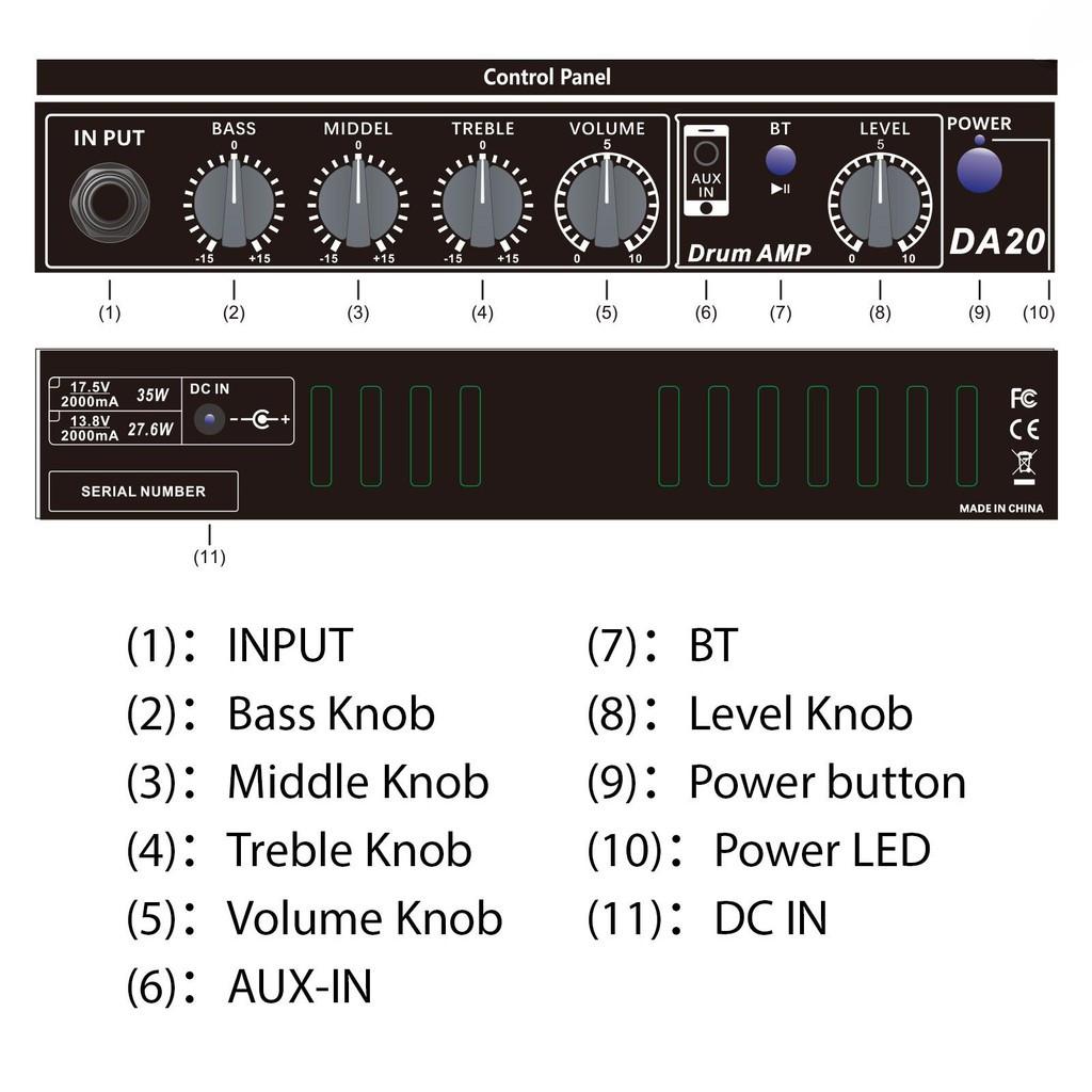 25W Keyboard Wooden Guitars Amplifier Portable Electronic Drum Speaker Home Practice Rehearsals Electric Drums