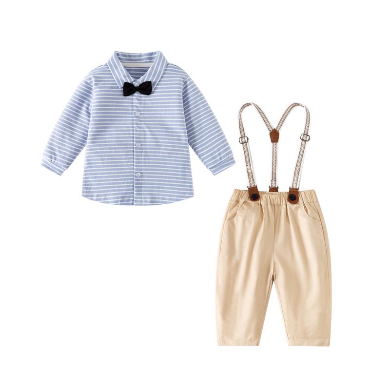 British Baby Boy Overalls Set: Two-Piece Formal Wear for Spring/Autumn - 1-Year-Old Long-Sleeved Gentleman Shirt