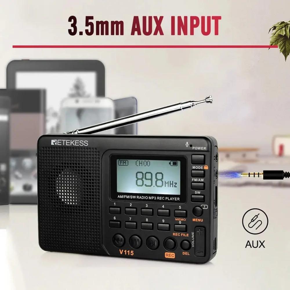 V115 Radio FM AM SW Portable Radios Rechargeable Shortwave Radio Batteries Full Wave USB Recorder Speaker for Elders