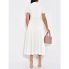Slimming Knitted Dress Hollow Out Short Sleeve Lace Trim Waist Cinched Long Fashionable Sweater Dress