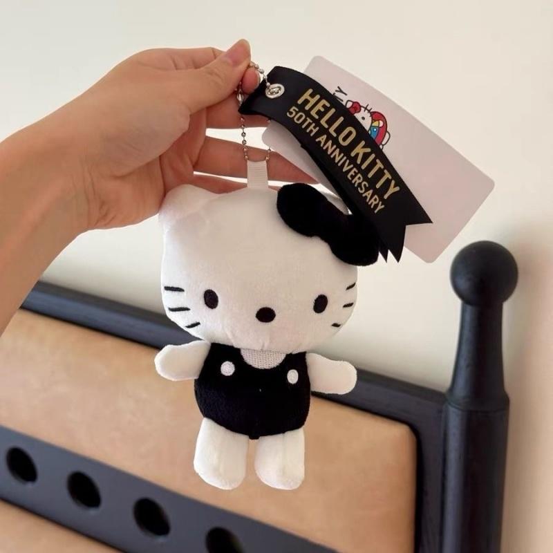 50th anniversary series Hello Kitty doll Pendant Keyring black and white Kitty Cute Cartoon Stuffed car Lovely keychain