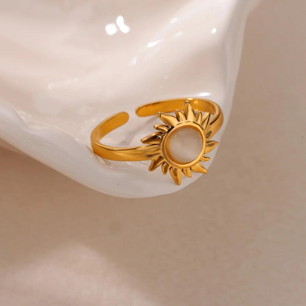Dainty Zircon Shell Starfish Turtle Evil Eye Rings Stainless Steel Ring Women Anti Fading Golden Charm Zircon Accessories Gifts