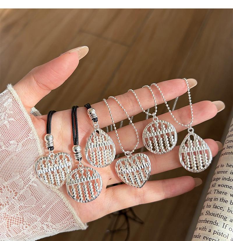 Korean Style Heart Abacus Long Necklace - High-End Luxury Pendant, Adjustable 2026 Design for Women