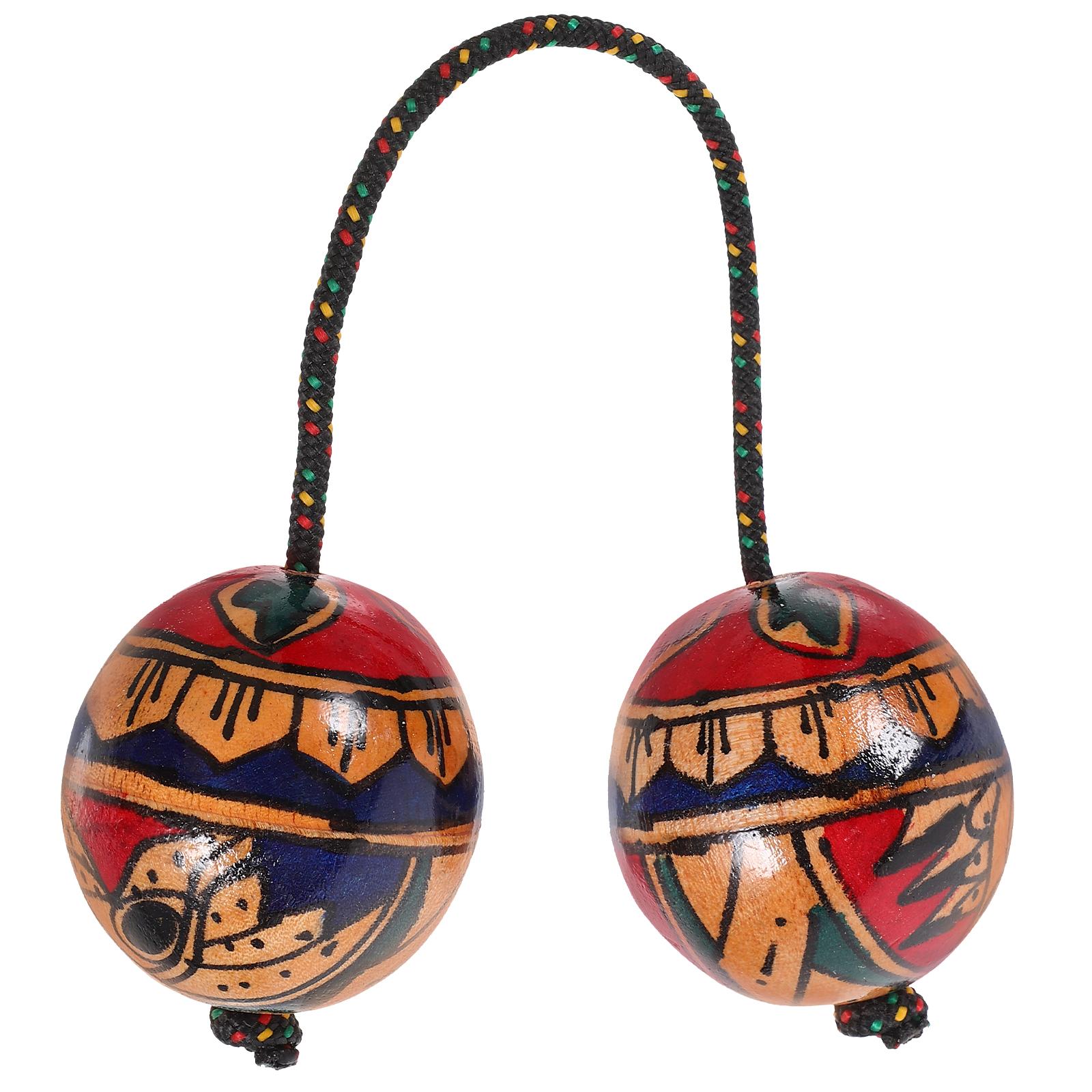 Aslatuas Hand Drawn Sand Rhythmic Balls African Shaker Maracas Balls Instruments Hand Shaker Wooden Kashaka Shakers