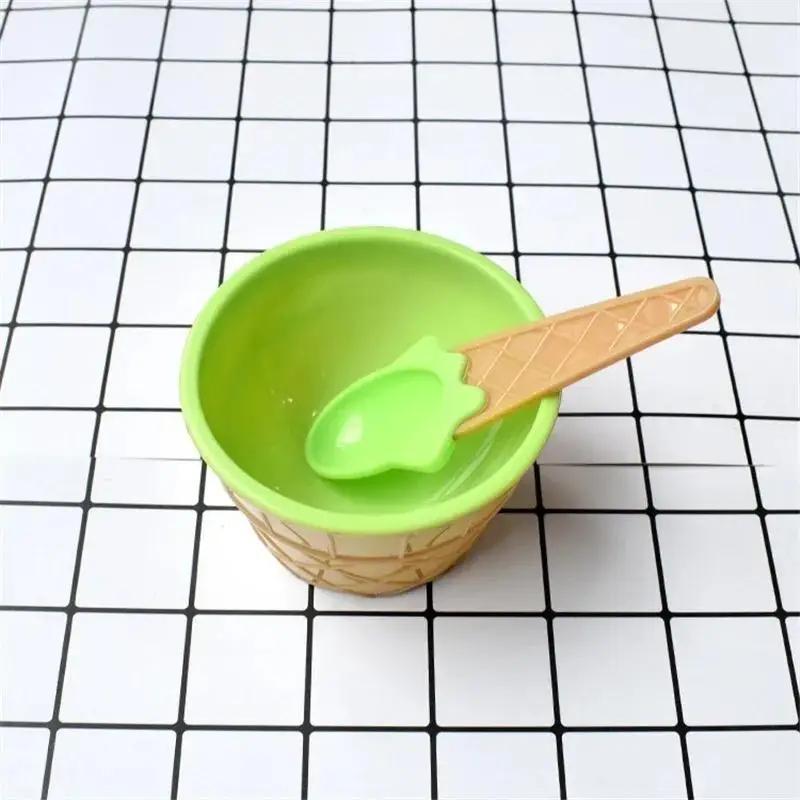 1 Pcs Ice Cream Bowl Set Double Layer Plastic Cup Creative Mixing Bowl Ice Cream Cone Shape DIY Ice Cream Tools