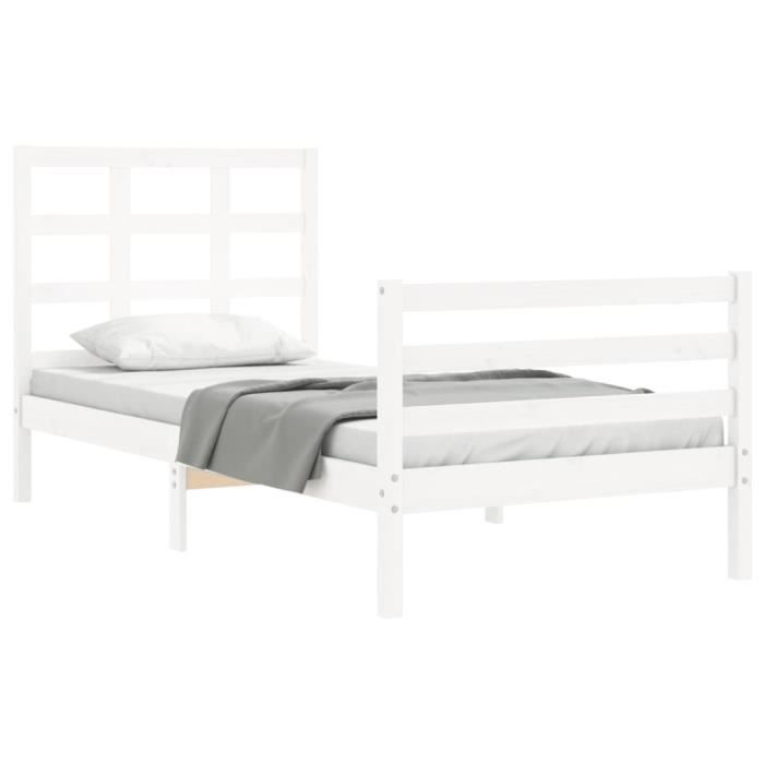 VidaXL Bed Frame with Headboard White Small Single Solid Wood 3193947