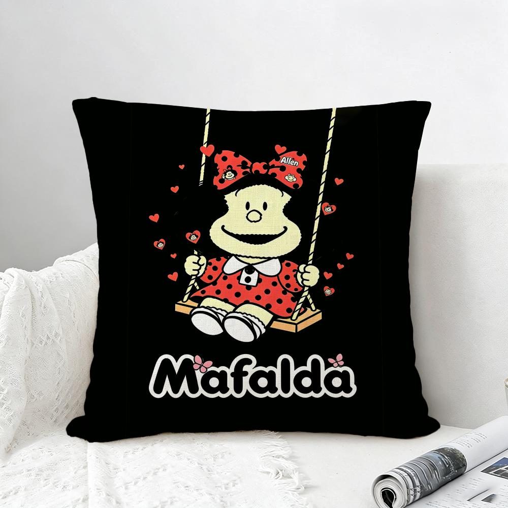 Comic Mafalda Cushion Cover Natural Linen Pillowcase Set AllinOne Decor for Sofa Bedroom Chair