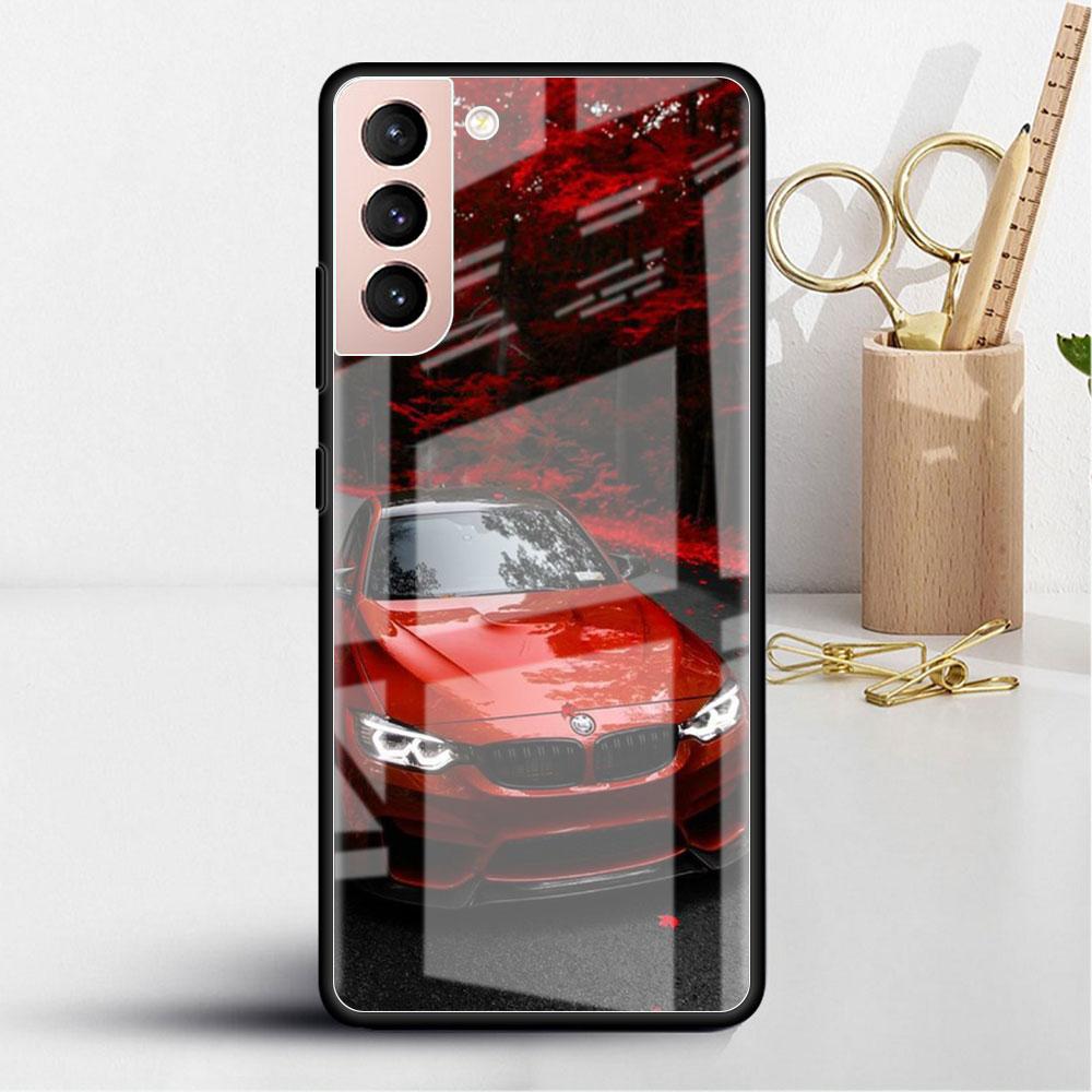 Glass Case For Samsung Galaxy S22 S20 FE S21 5G S10 S9 Plus Note 10 20 Lite Tempered Phone Cover Blue Red Car
