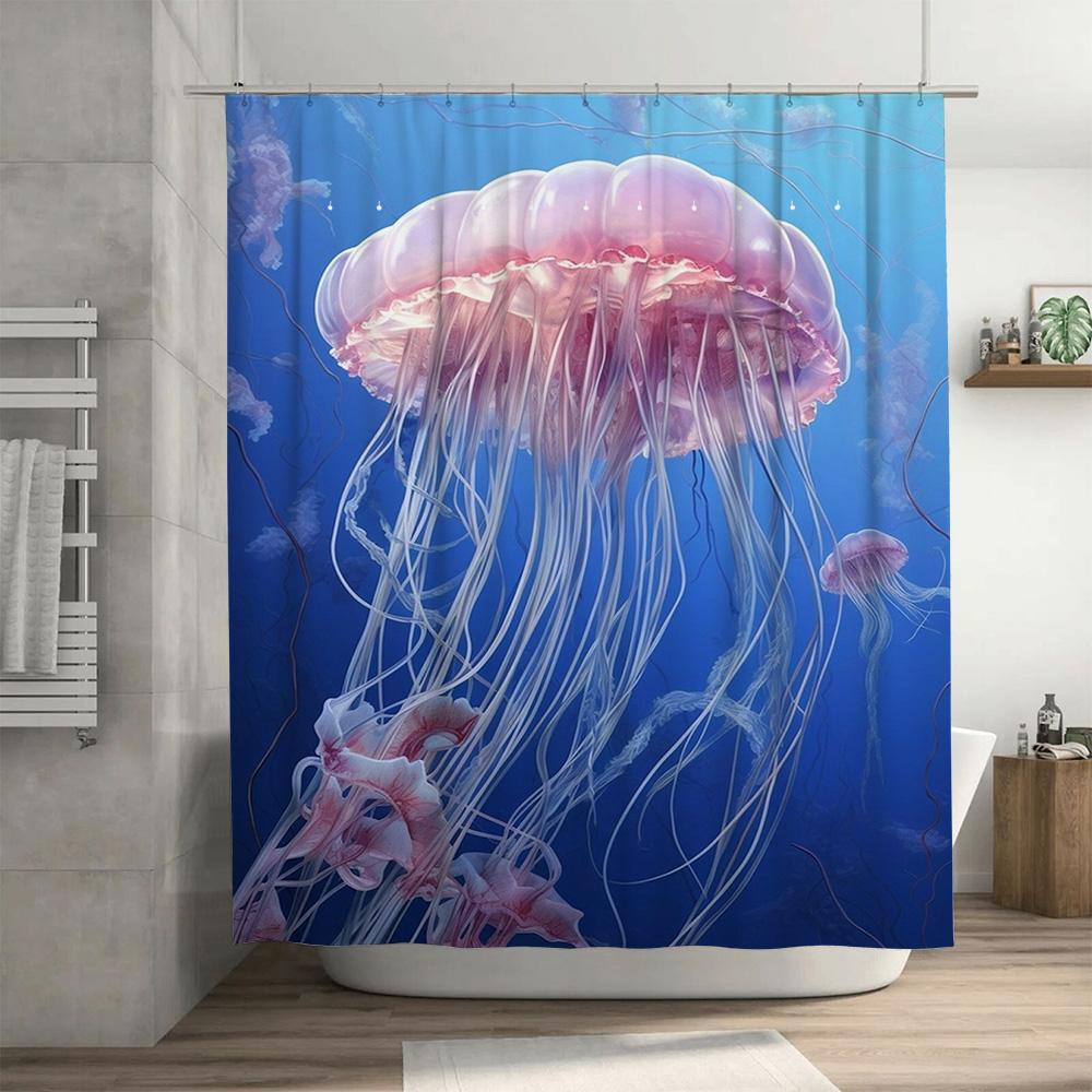 Blue Sea Jellyfish Printed Shower Curtain for Bathroom Decor Waterproof Home Accessories Pink White Blue Colorful Flowers Artwor