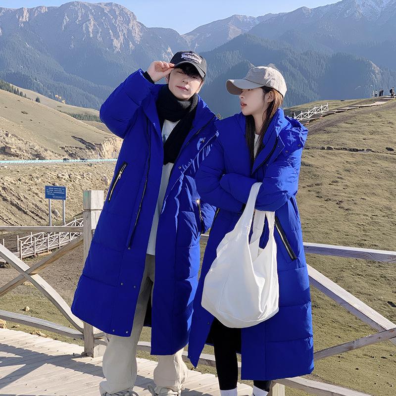 2025 long down cotton jacket for men and women, new over-the-knee cotton jacket for couples, thickened winter student padded jacket plus size