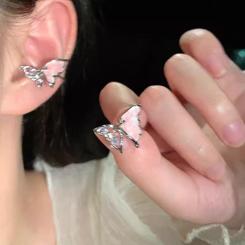 Sweet Pink Butterfly Ear Cuff for Women - Unique, Versatile, No-Piercing Ear Accessory