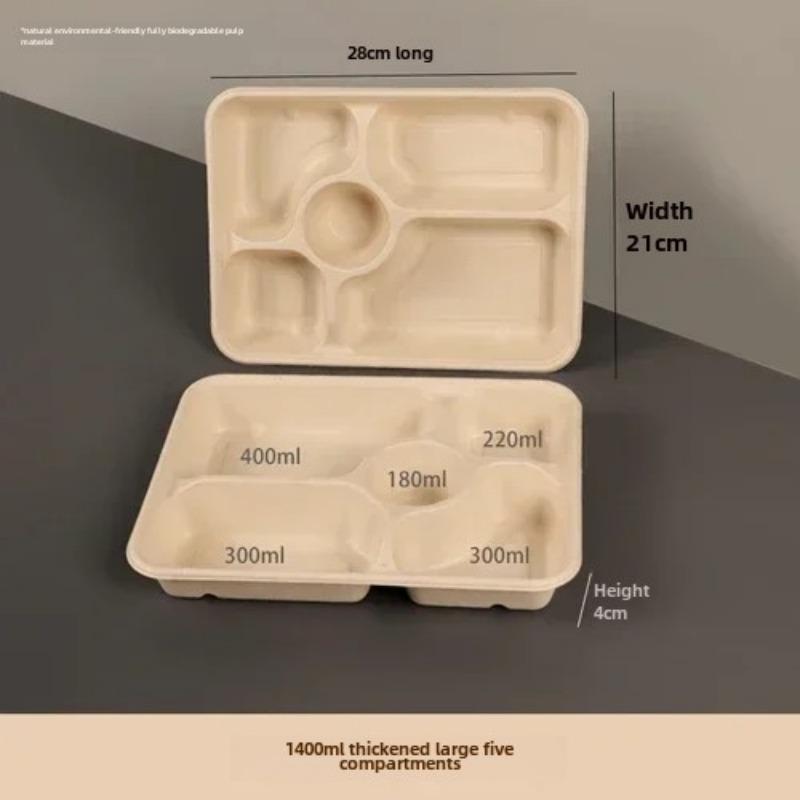 Caja de embalaje desechable para entrega dividida, 10 unidades, gran capacidad, papel de cuadrícula múltiple, cajas para el almuerzo, respetuosas con el medio ambiente, para microondas