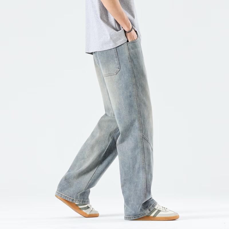 Men's American Retro Elastic Waist Loose Wide-Leg Jeans