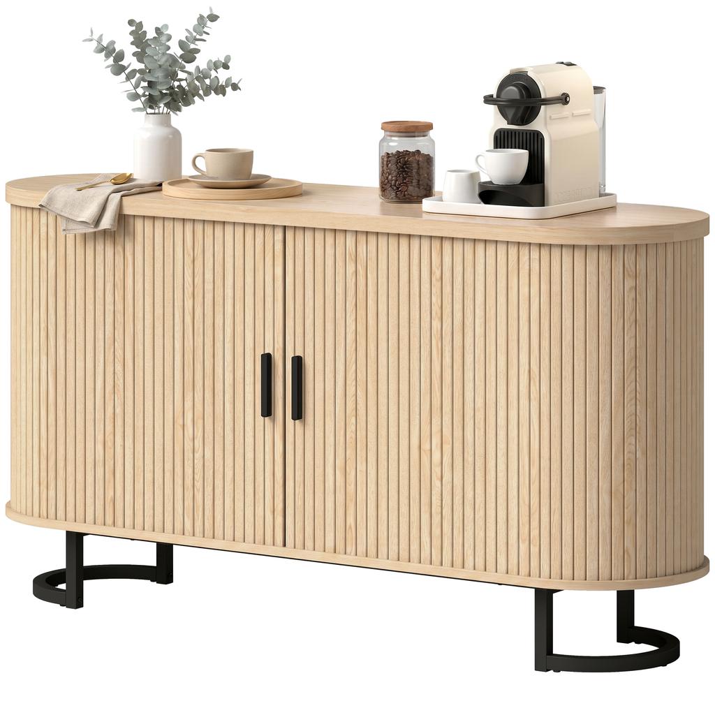 Living Room Sideboard, Oval, 2 Sliding Doors, Adjustable Shelves, 140 x 40 x 75 cm, Natural Wood