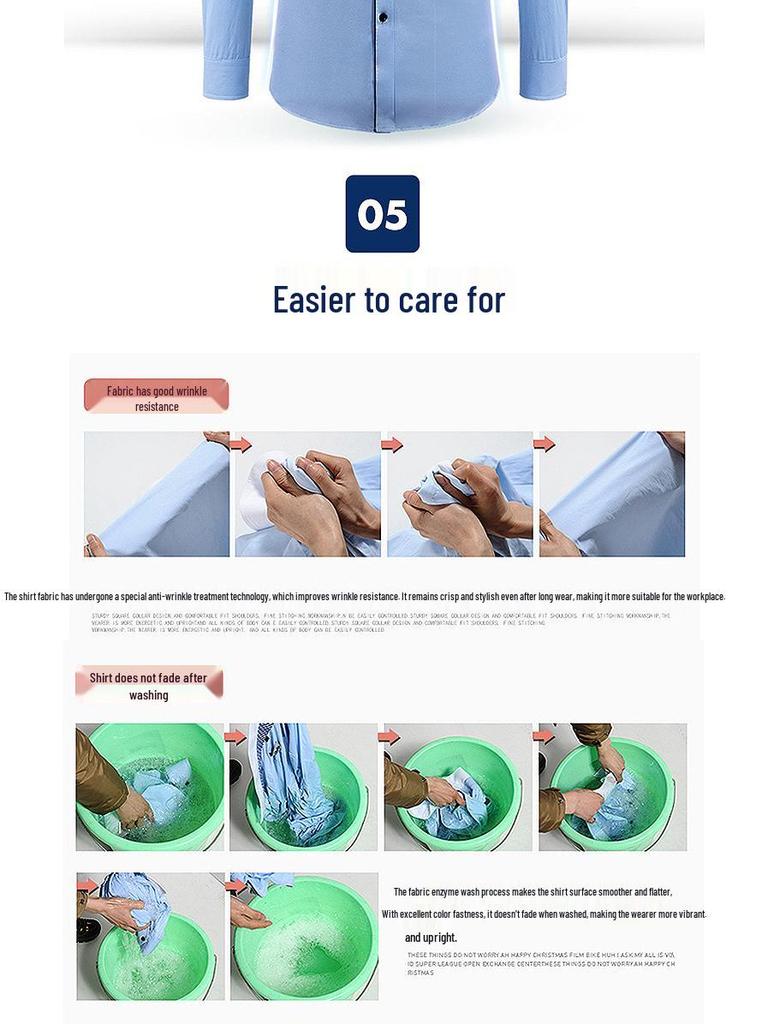 Camisa de Manga Larga Azul a Rayas para Hombre 2025 Sin Planchado: Ropa de Negocios de Primavera y Otoño