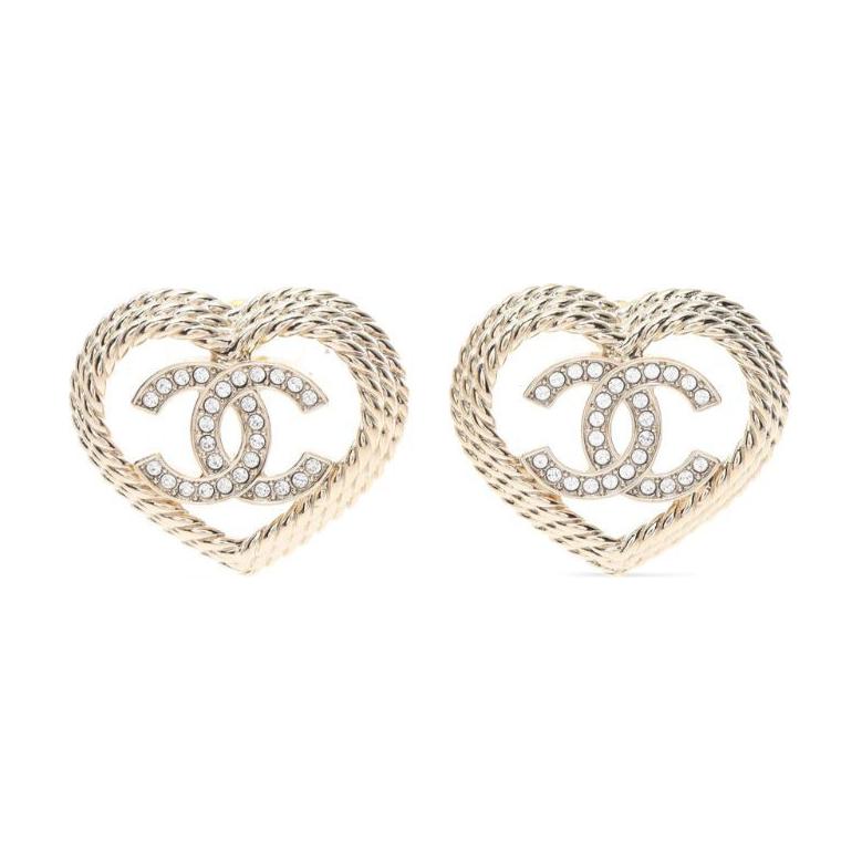 

Chanel CC Heart Design Gold Plated Earrings Women Earrings 911335 Box+Padding Board