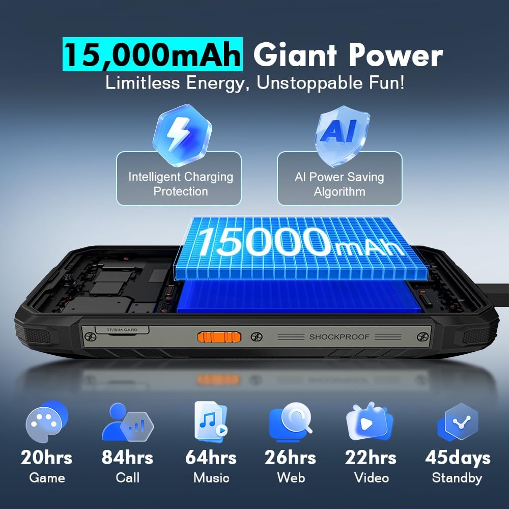 Blackview ROCK 1 Handy 24GB+256GB 15000mAh 6,56" Display 16MP Android 16 Smartphone