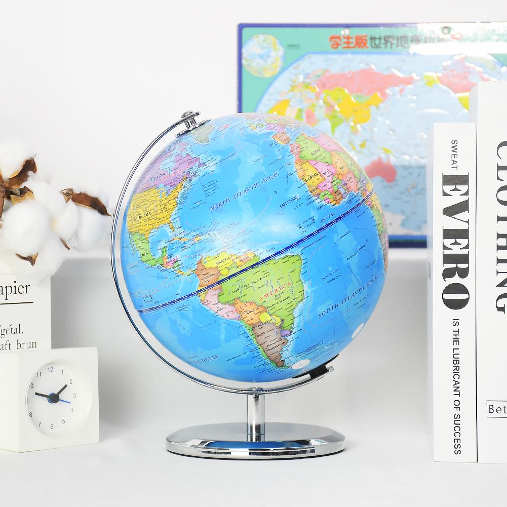 360 Degree Rotating Desktop Toy World Globe Blue Administrative Globe for Desk Decoration Boy Kids Gifts Education Tools