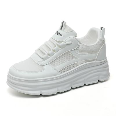Białe buty z przewiewną siateczką dla kobiet 7cm gruba podeszwa letnie buty sportowe damskie