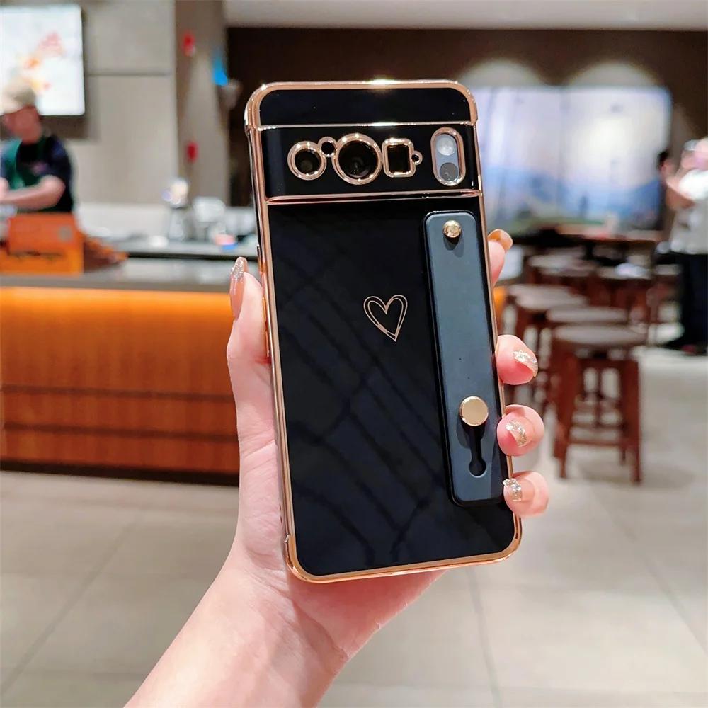 

Fashion INS Girlish Love Heart Soft Case For Google Pixel 10 9 Pro XL 8A Strap Kickstand Shockproof Bumper Protect Cover Google Pixel 8a