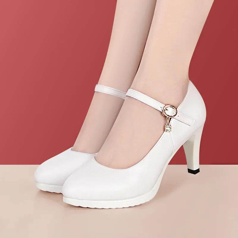 7 9 11 13 Small Size 32-43 Shallow Thick Bottom Genuine Leather Shoes Platform Pumps 2025 Block High Heels Shoes Model Office